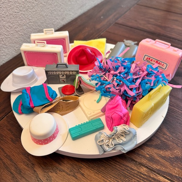 Other - Vintage Barbie accessories Pom poms hats towel briefcases purse radio record